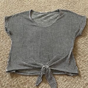 Striped crop top with tie at bottom